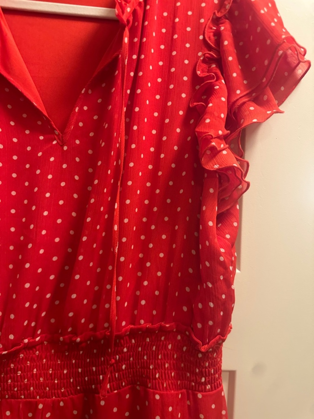 Red Polka Dot Ruffle-Sleeve Midi Dress - Picture 2 of 3